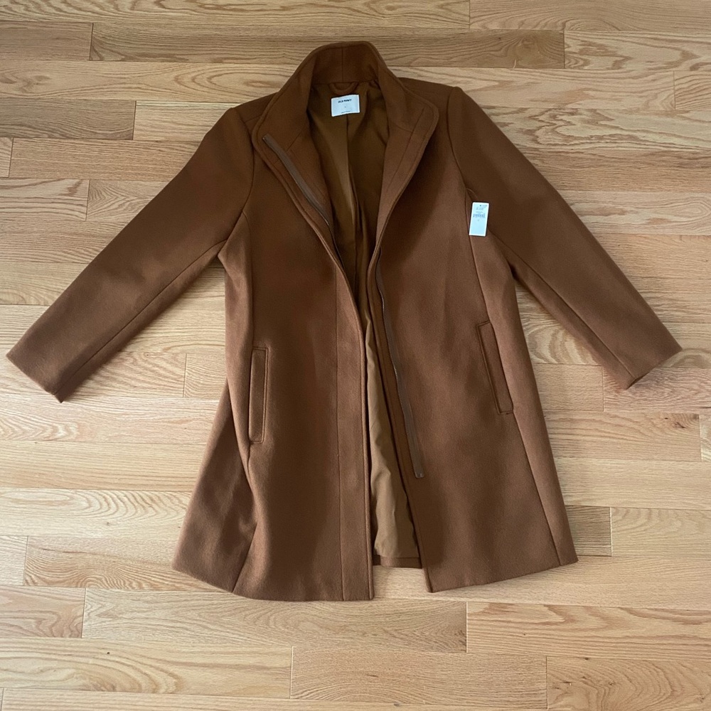 Old Navy Soft Brushed Funnel neck coat in cognac
